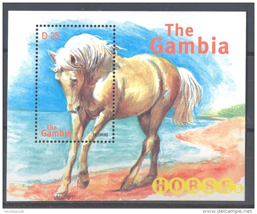 Gambia - 2001 Horses Block MNH__(TH-12281) - Gambia (1965-...)