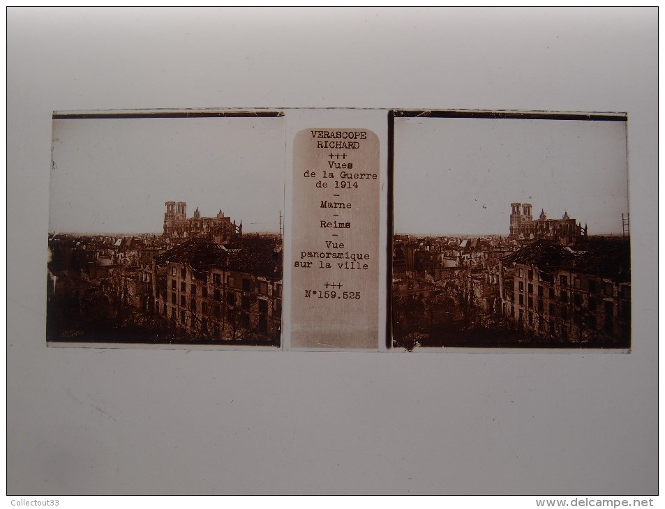 Photo Plaque De Verre Stéréoscopique Guerre 14-18 Reims Marne Vue Panoramique - Diapositiva Su Vetro