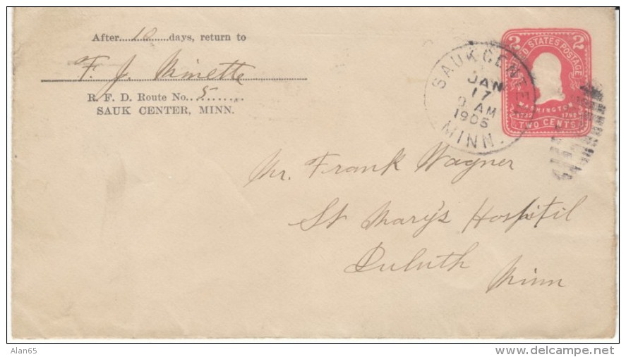 #U385 2-cent Entire Postal Stationery Cover Sauk Center Minnesota 1900s Cover - 1901-20