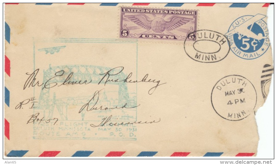 Air Mail First Flight Northwest Airways Duluth Arrowhead Country Minnesota, C12 &amp; UC2,  1930s Cover - 1921-40