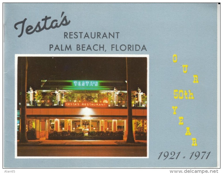 Testa's Restaurant 50th Anniversary Mailable Booklet, Palm Beach Florida &amp; Bar Harbor Maine Business - Andere & Zonder Classificatie