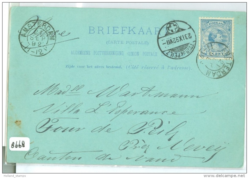 HANDGESCHREVEN BRIEFKAART Uit 1892 Van AMSTERDAM Naar TOUR DE PEILZ SCHWEIZ *  NVPH 35  (8668) - Briefe U. Dokumente