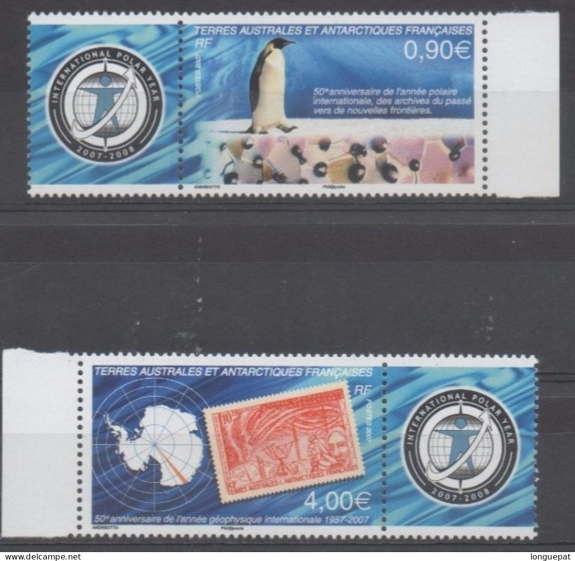 TAAF : Année Polaire Internationale  : Manchot Empereur, Et Poussins, Carte De L´Antarctique Et Timbre Sur Timbre - - Unused Stamps