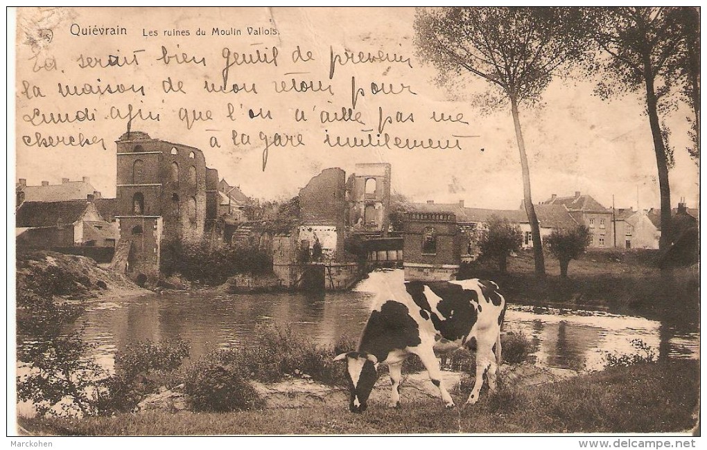 Quiévrain (7380) : Les Ruines Du Moulin Vallois,  Avec Aperçu Du Village. CPA. - Quiévrain