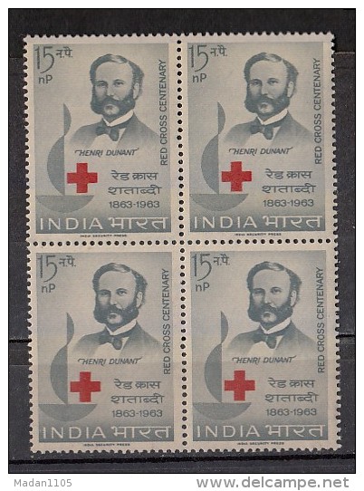 INDIA, 1963,  Red Cross Centenary, Health, Henri Dunant, Block Of 4,  MNH, (**) - Neufs