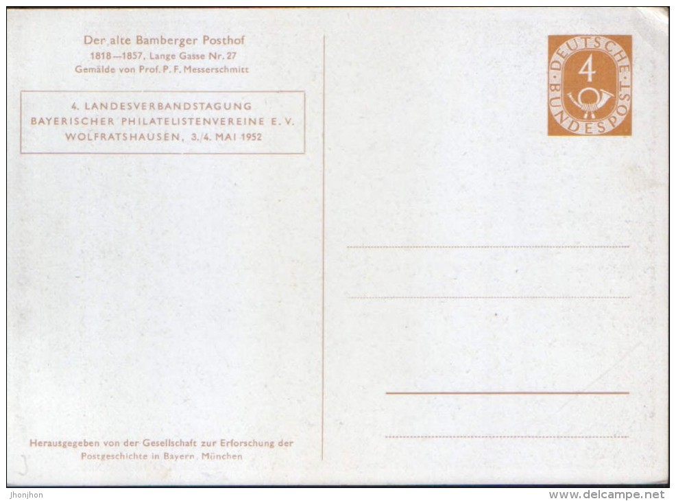 Germany/Republic- Postal Stationery Illustrated Postcard Unused,private 1952 - Der Alte Bamberger Posthof - 2/scans - Cartoline Illustrate - Nuovi