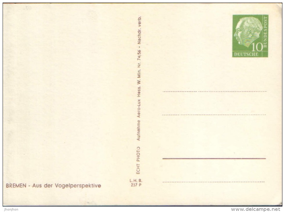 Germany/Republic - Postal Stationery Illustrated Postcard Unused - Bremen - Aus Der Vogelperspektive- 2/scans - Cartoline Illustrate - Nuovi