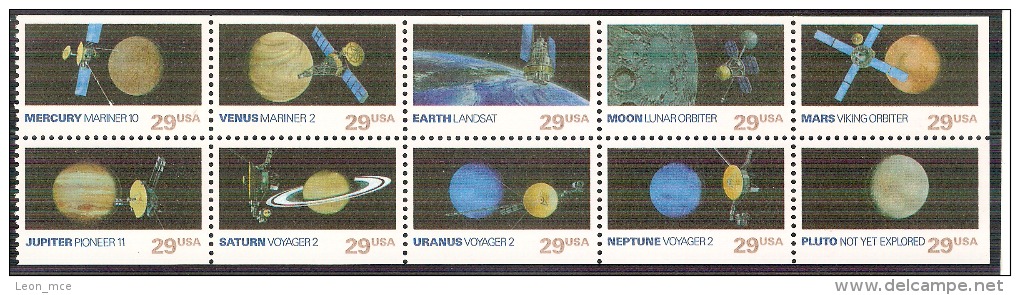 1991 USA  Space Exploration,  Block Of 10 Stamps, Scott #2568-77/ ESPACIO  Planets, The Earth ESTADOS UNIDOS - USA