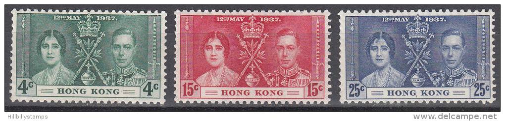 Hong Kong    Scott No.   151-53    Unused Hinged      Year  1937 - Unused Stamps