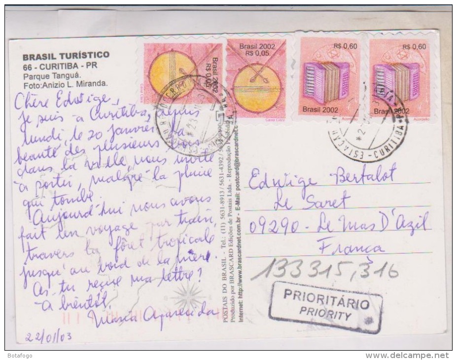 CPM CURITIBA , PARQUE TANGUA  En 2002!!(voir Timbres) - Curitiba