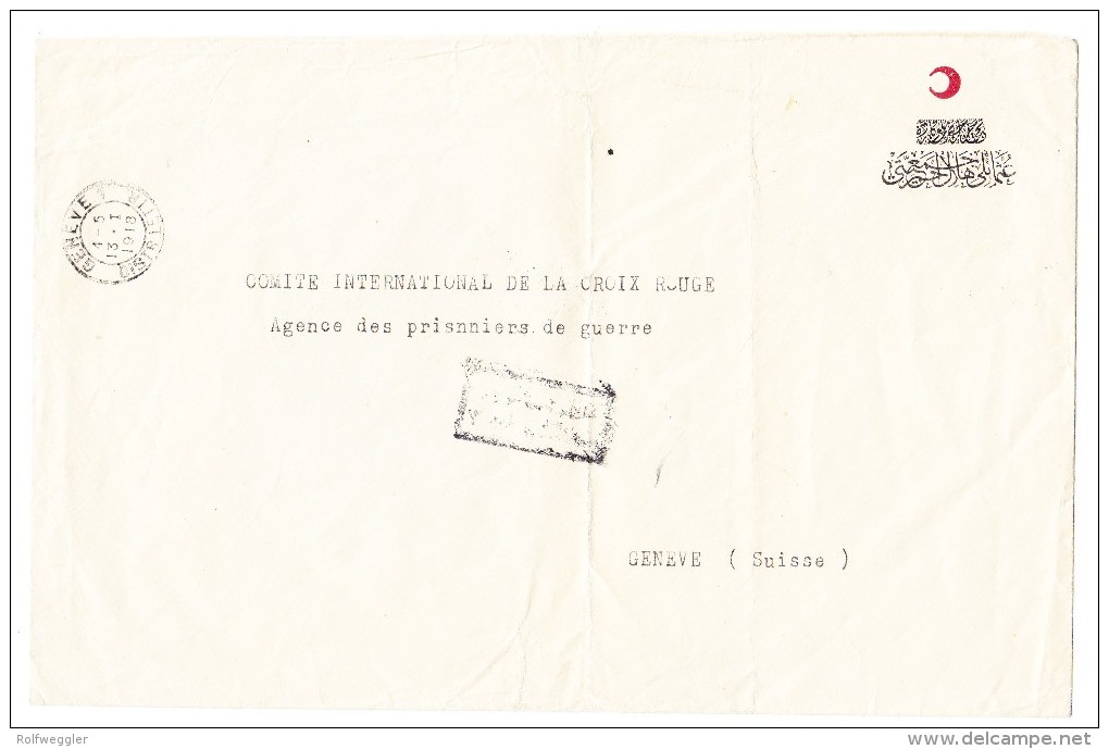 1918 Lettre à En Tête Croissant Rouge  Pour Genève  C.I.C.R. Cachet D´Arrivée Et De Censure à Galata - Briefe U. Dokumente