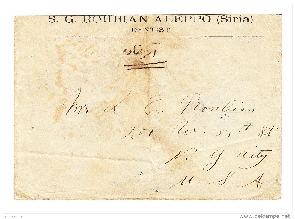 1911 R-Brief Aleppo Syrien Nach New-York Frankiert Rückseite Mi#161 Paar 20 Para - National Resistance