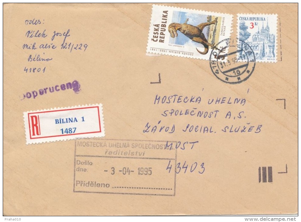 C10317 - Czech Rep. (1995) 418 01 Bilina 1 (stamps: 3,00 - Urban Architecture - Brno, 5,00 - Tarbosaurus Bataar) - Fossiles