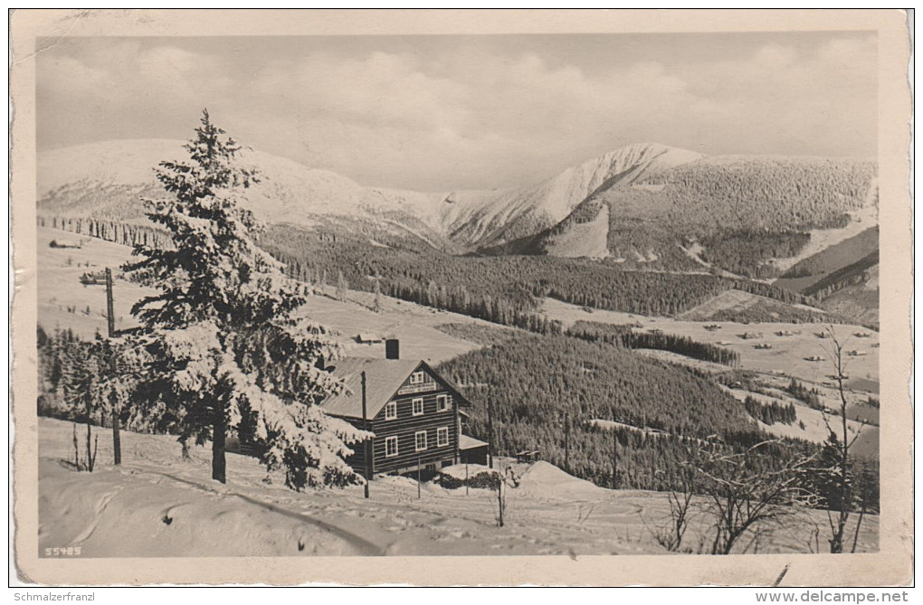 AK Riesengebirge Lenzenbergbaude Winter Schneekoppe Bei Petzer Pec Grossaupa Gross Aupa Velka Upa Schwarzental Niederhof - Sudeten