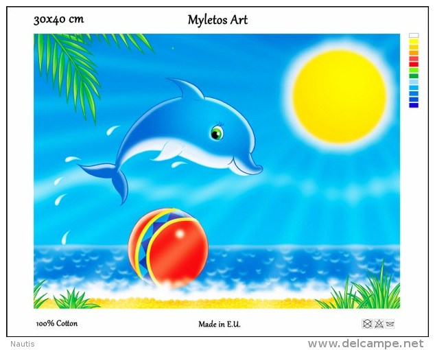 New Tapestry, Gobelin, Picture, Print, Tale, Animal, Sea, Dolphin, Ball - Other & Unclassified