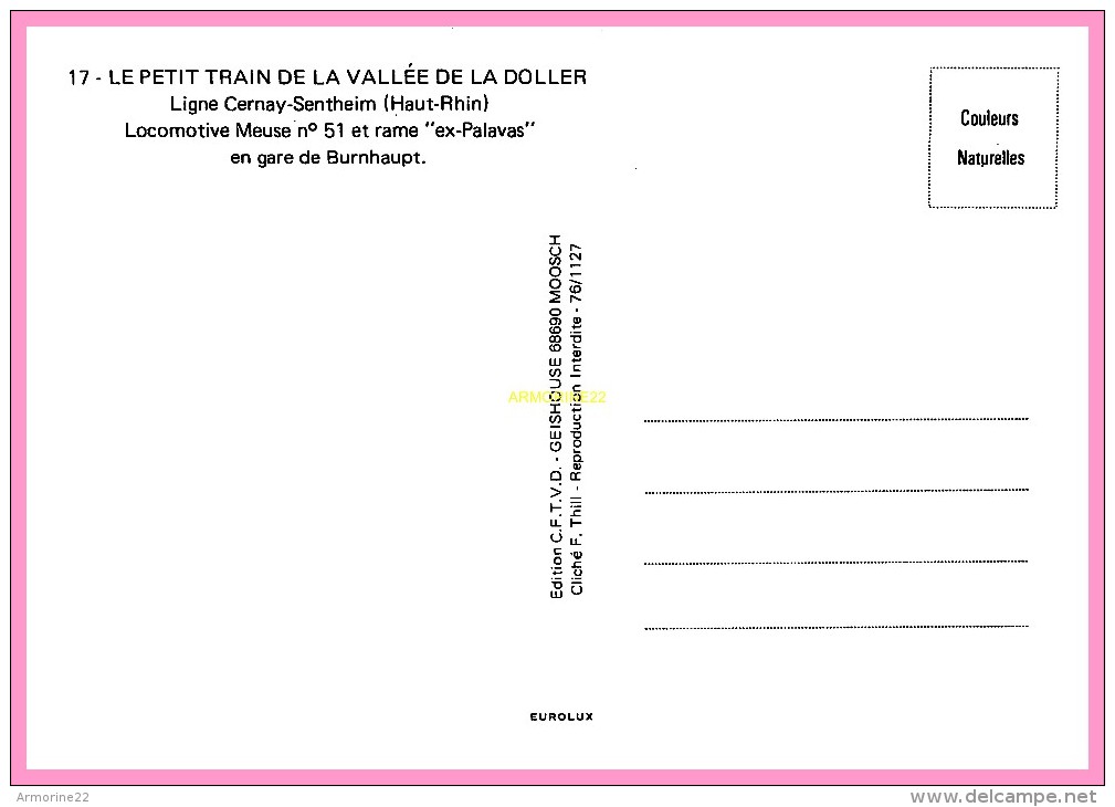 CPM CHEMIN DE FER TOURISTIQUE DE LA VALLEE DE LA DOLLER  Train  Avec De La Vapeur - Cernay