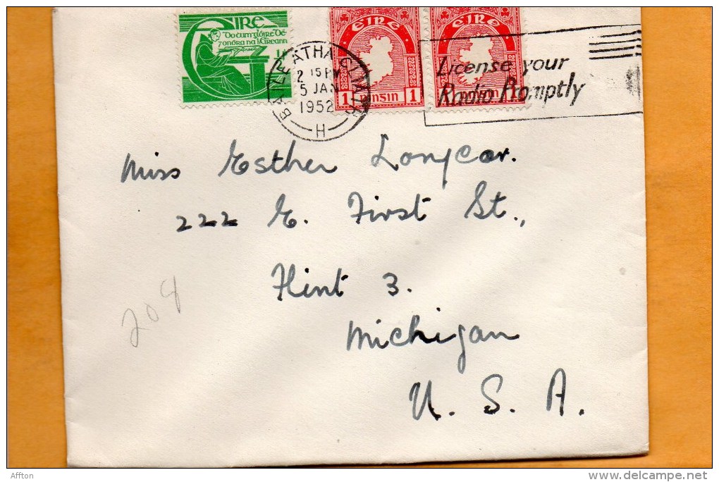 Ireland 1952 Cover Mailed To USA - Briefe U. Dokumente