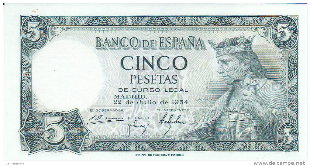 5 PTS ESTADO ESPAÑOL 1954 - 5 Pesetas