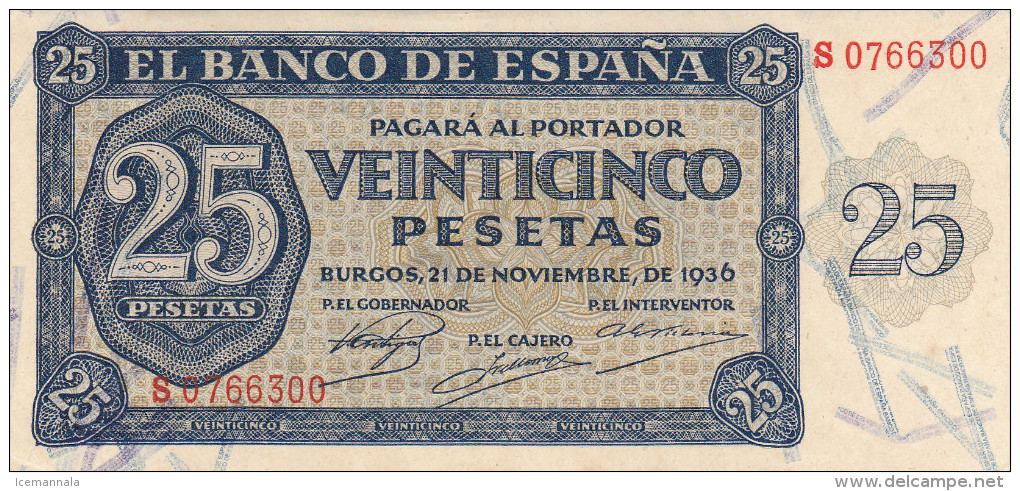 25 PTS ESTADO ESPAÑOL 1936 - 25 Pesetas