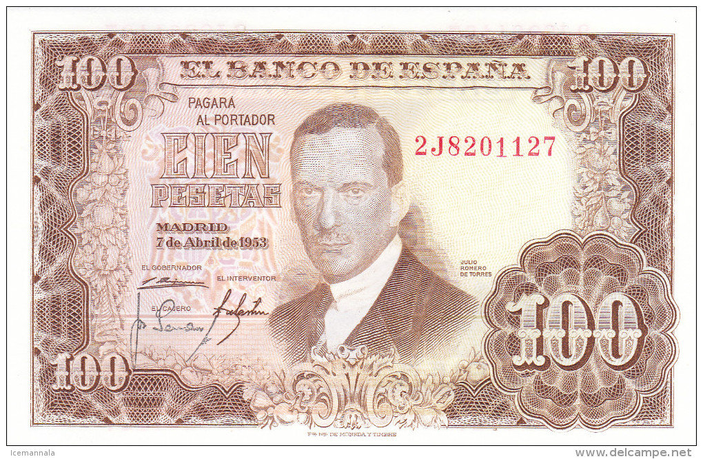 100 PTS ESTADO ESPAÑOL 1953 - 100 Pesetas