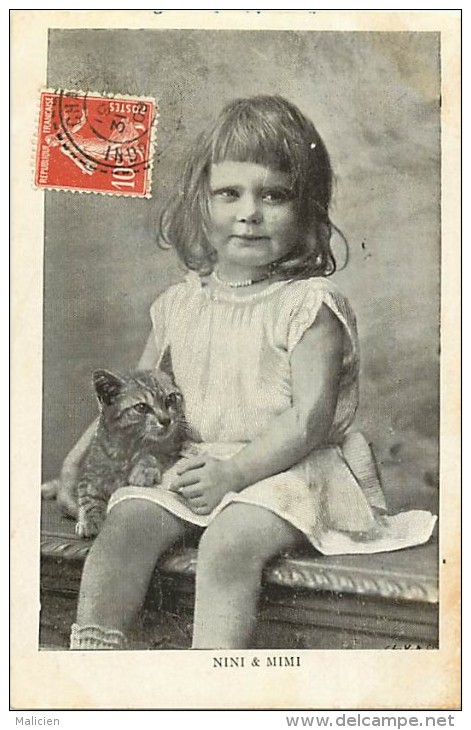 Themes - Enfants - Ref 488 - Portrait De Fillette Au Chat - Nini Et Mimi - Carte Bon Etat - - Portraits