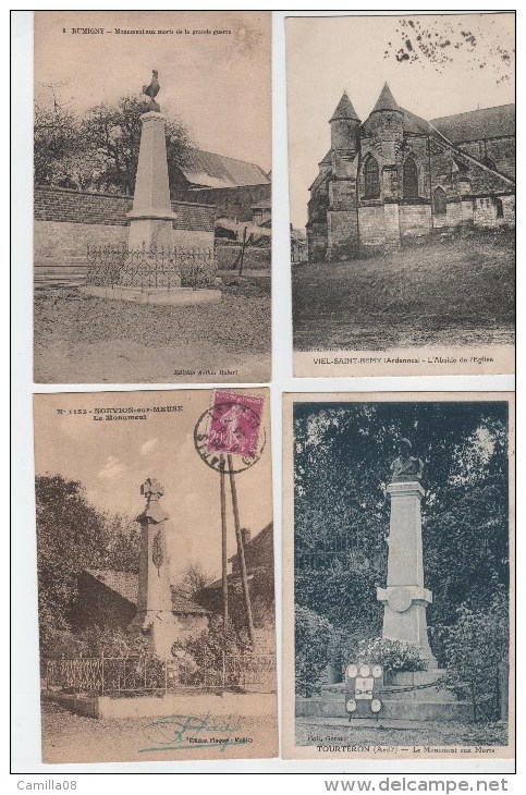 ARDENNES.MONUMENTS.4 CARTES .RUMIGNY.VIEL ST REMY.TOURTERON.NOUVION SUR MEUSE.1929.1933. - Otros & Sin Clasificación