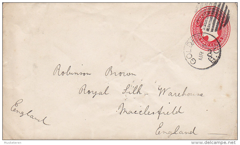 Canada Postal Stationery Ganzsache Entier 2 C Edward VII. GOLDEN (B.C.) 1903 To MACCLESFIELD England (2 Scans) - 1903-1954 Kings