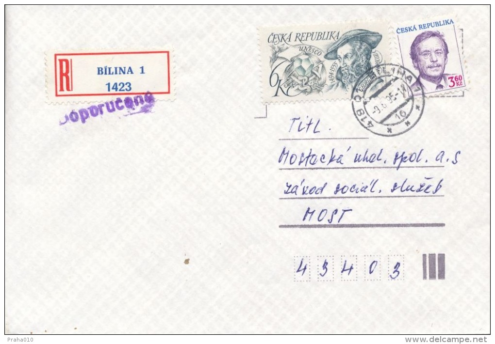 C10339 - Czech Rep. (1995) 418 01 Bilina 1 (3,60 - Vaclav Havel) ERROR: So-called "skidded" (double) Printing - Abarten Und Kuriositäten