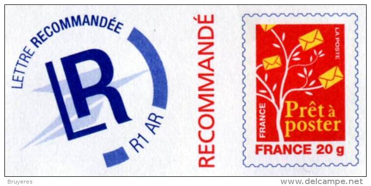PAP Recommandé Avec Timbre "FRANCE 20 G - Arbre à Lettres - Rouge " - Lettre Recommandée R1 AR - Lot B2J/08U638 - Prêts-à-poster:  Autres (1995-...)