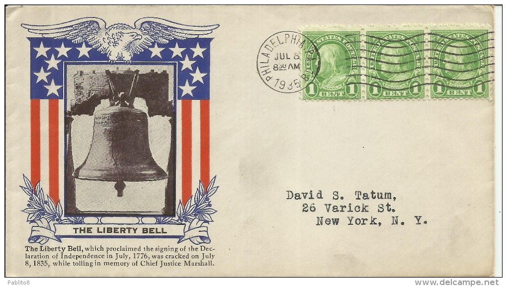 UNITED STATES STATI UNITI USA 8 JUL 1935 THE LIBERTY BELL CENTENARY IN MEMORY CHIEF JUSTICE MARSHALL FDC - 1851-1940