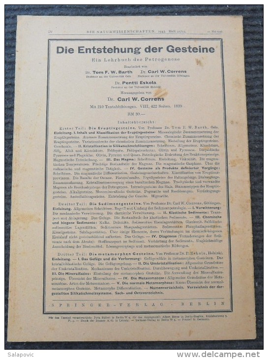 NATURWISSENSCHAFTEN 1943 - Deutsch