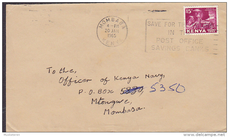 Kenya MOMBASSA Slogan 1965 Cover Brief To Officer Kenya Navy Head Heavy Industry Stamp - Kenia (1963-...)
