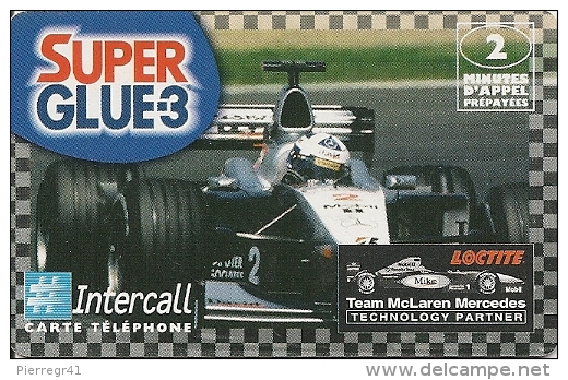 CARTE-PREPAYEE-2Mn-INTERC ALL-SUPER GLUE-3-VOITURE F1-MACLAREN-MERCEDES-31/1 2/2002-TBE - Autres & Non Classés