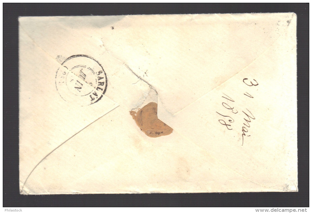 FRANCE N° 14  Obl. S/Lettre Entiére PC 2402 Périgueux + OR - 1853-1860 Napoléon III