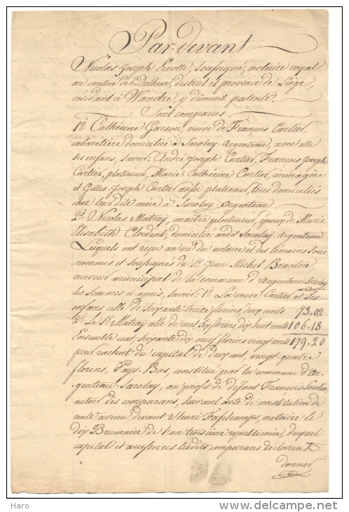 Acte Notarié - SAROLAY - ARGENTEAU  - Rachat D'un Capital Par La Commune En 1827 (b154) - Manuscripten