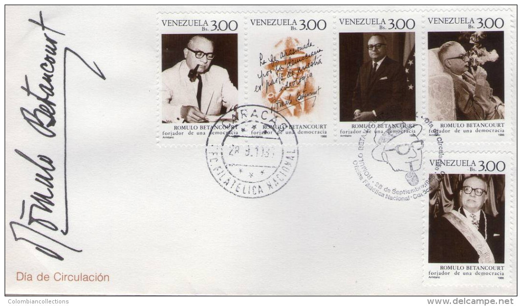 Lote 1986-2F, Venezuela, 1986, SPD-FDC, Romulo Betancourt, 2 FDC, President - Venezuela