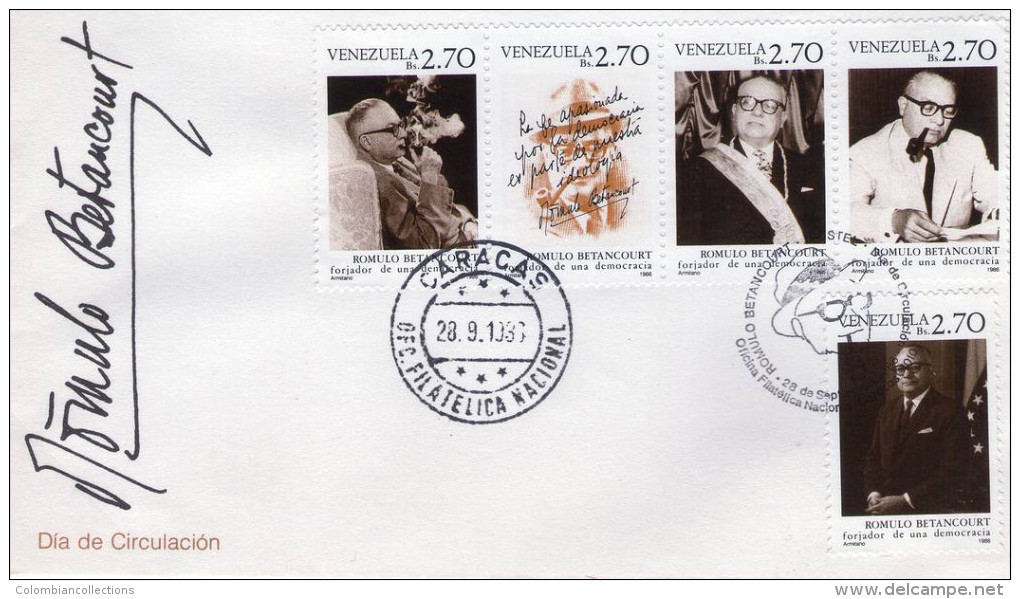 Lote 1986-2F, Venezuela, 1986, SPD-FDC, Romulo Betancourt, 2 FDC, President - Venezuela