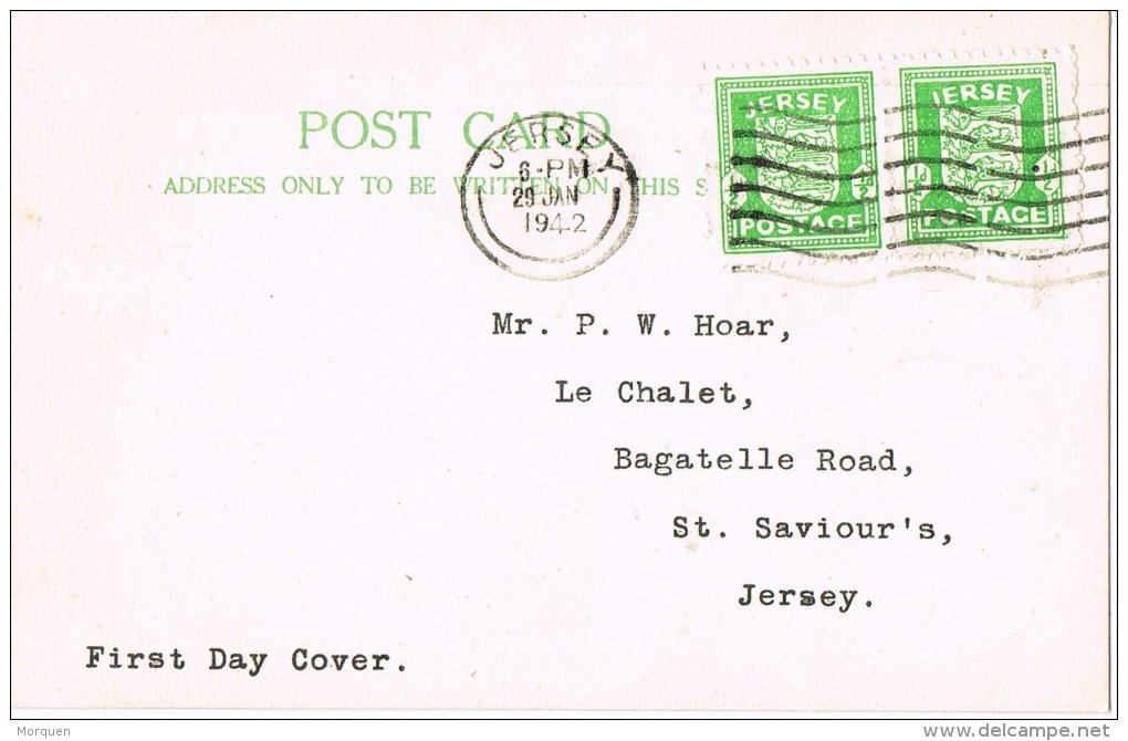 9798. Post Card F.D.C. JERSEY. Is. Canal 1942 Ocupation Allemagne - Bezetting 1938-45