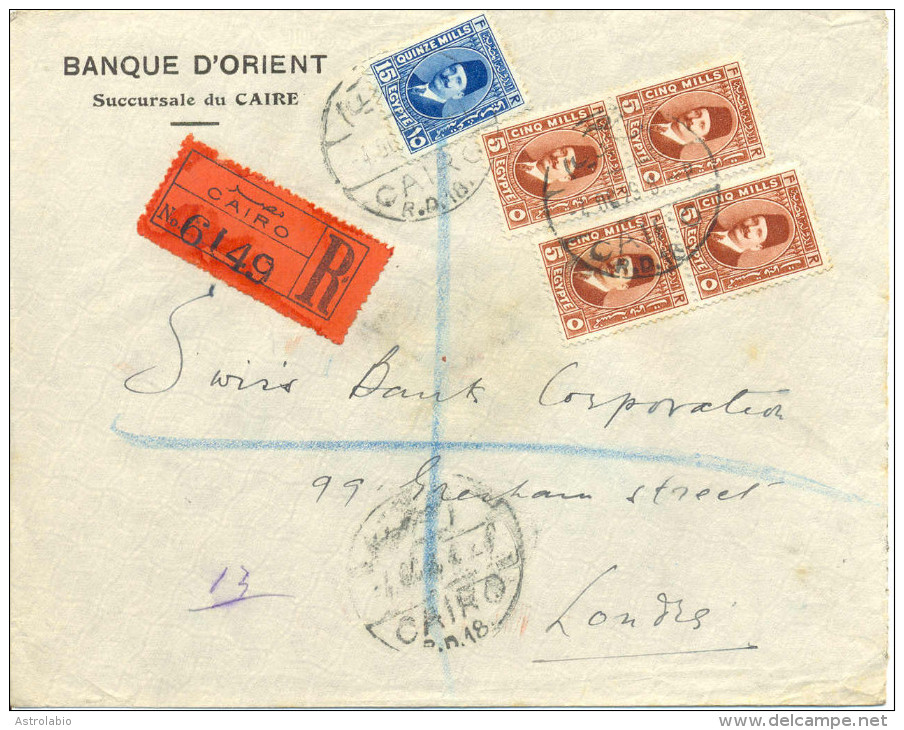 1928 Lettre De Le Caire Vers London, Recommande. Cover - Covers & Documents