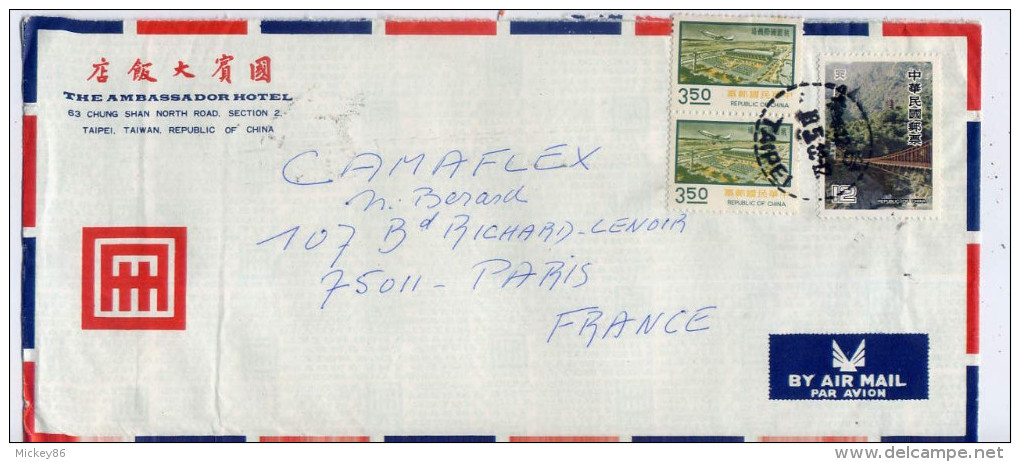 Taiwan (Formose)--environ 1980--lettre De Taipei  Pour Paris (France)----personnalisée  Ambassador Hotel - Lettres & Documents