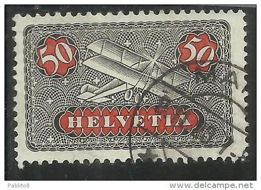 SWITZERLAND - SUISSE - SCHWEIZ SVIZZERA 1923 1925 AIRMAIL POSTA AEREA BIPLANE BIPLANO CENT. 50 USATO USED OBLITERE´ - Usati