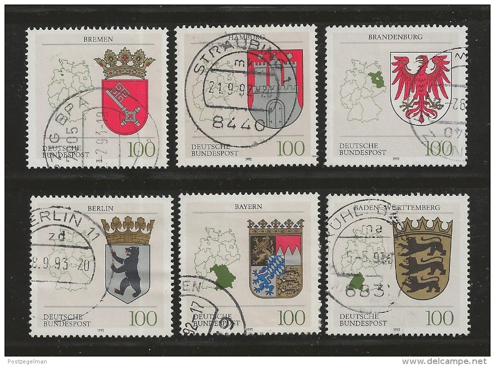 GERMANY 1992 Used Stamp(s)  Coat Of Arms Cities Nrs. 1586-1591, #12860 - Used Stamps