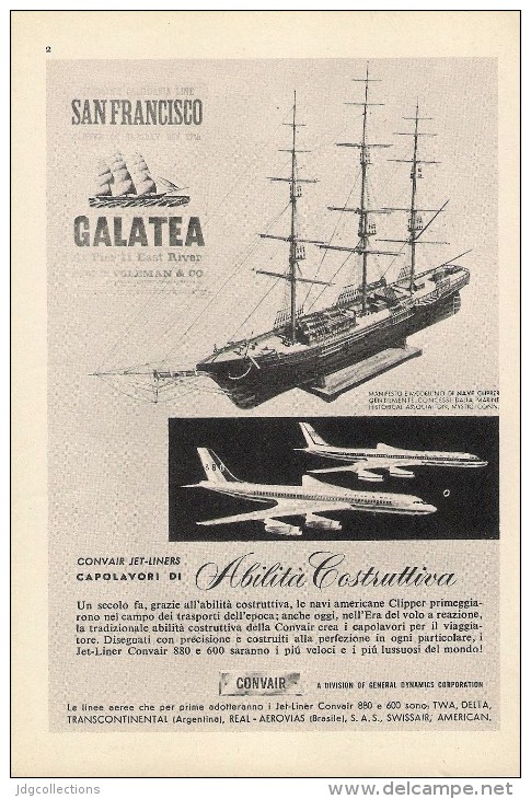 # CONVAIR JET LINERS 1950s Italy Advert Pub Airlines Airways Aviation Airplane - Advertisements