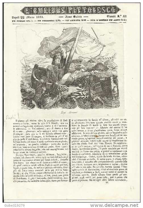 ITALY 1843 - FRONT & SECOND PAGES "L'OMNIBUS PITTORESCO" LITERARY& ART REVIEW -NAPLES S MARCH 22,1842 NR. 48 - RHODES KI - Before 1900