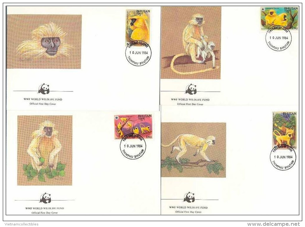 (WWF-012) FDC W.W.F. Bhutan Golden Langur / Monkey 1984 - FDC