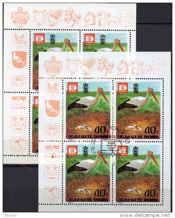 WWF Hafnia 1987 Kopenhagen Korea 2877 4-KB A+C O 6€ Weißstorch Meereswelt Bloque M/s Bird Bloc Philatelic Sheet Bf Corea - Picotenazas & Aves Zancudas