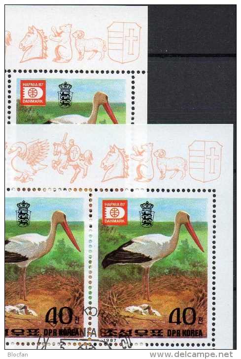 WWF Hafnia 1987 Kopenhagen Korea 2877 4-KB A+C O 6€ Weißstorch Meereswelt Bloque M/s Bird Bloc Philatelic Sheet Bf Corea - Storks & Long-legged Wading Birds