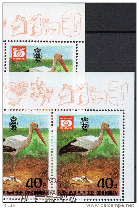 WWF Hafnia 1987 Kopenhagen Korea 2877 4-KB A+C O 6€ Weißstorch Meereswelt Bloque M/s Bird Bloc Philatelic Sheet Bf Corea - Picotenazas & Aves Zancudas