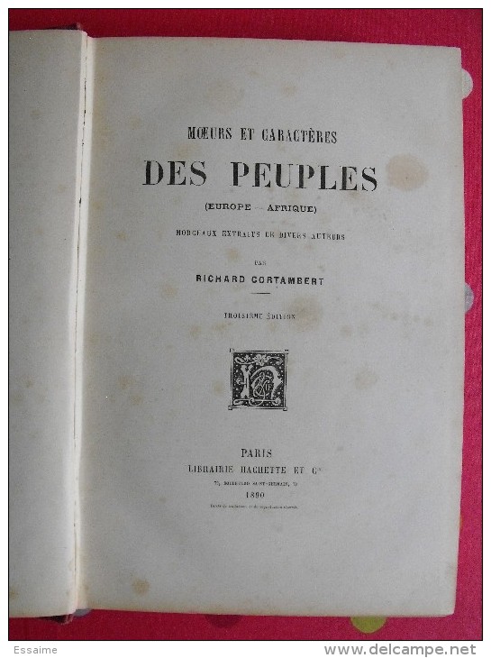 Moeurs Et Caractères Des Peuples (Europe, Afrique). Richard Cortambert. 1890. 290 Pages. Belles Gravures - Sin Clasificación