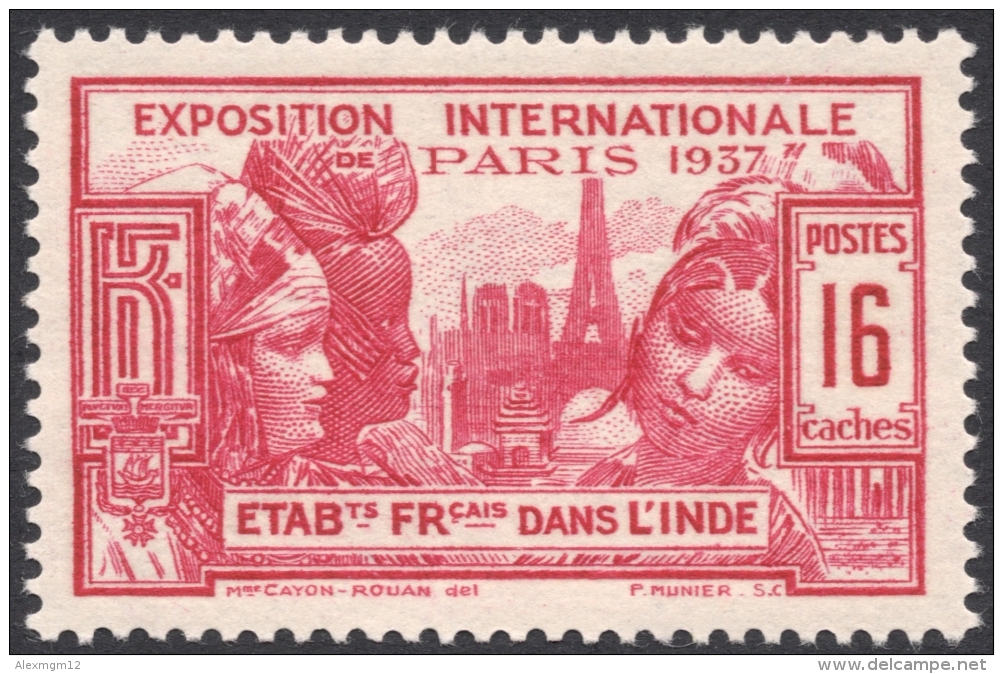 French India, 16 Ca. 1937, Sc # 106, MH. - Unused Stamps